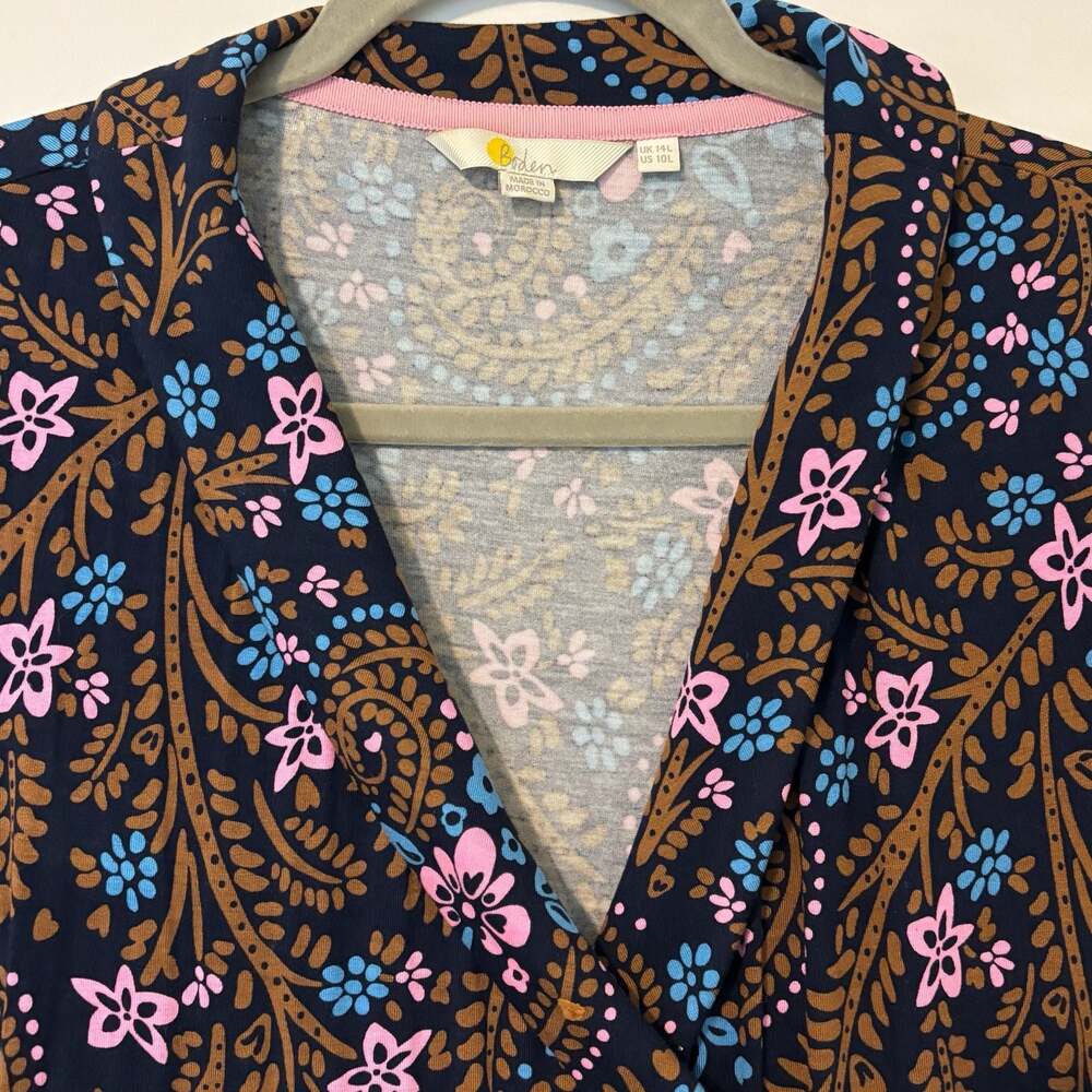 Boden‎ Floral Paisley Jersey Wrap Midi Dress US 10L Boho Resort Cottagecore - Picture 4 of 11